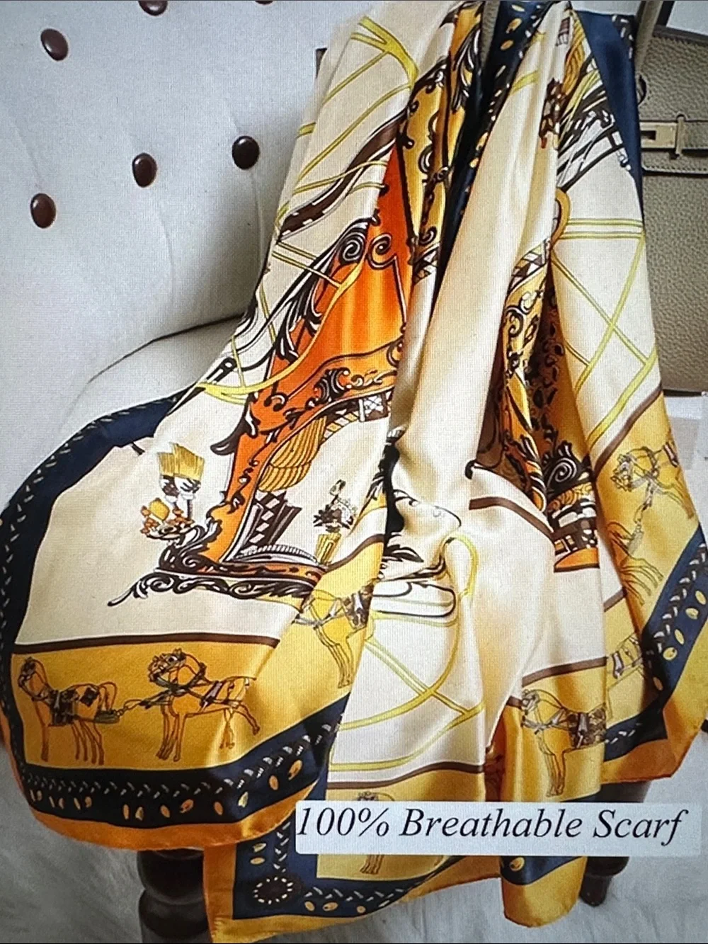 Elegant Cream and Gold Printed Women's Shawl Scarf